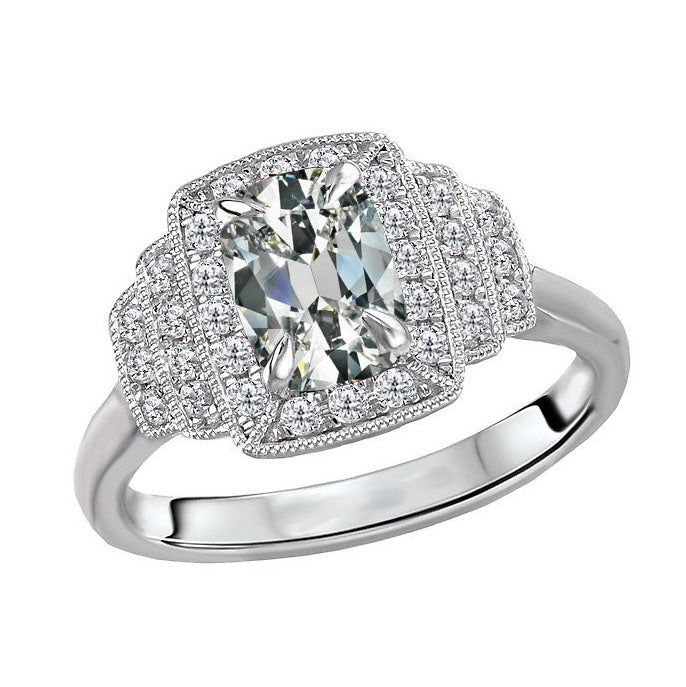 Cuscino Diamante Fine anello in Oro 14 Carati Bianco – vista principale