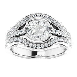 Oro Bianco 14K Diamante Fine Anello con Pavé Halo – 3-carati