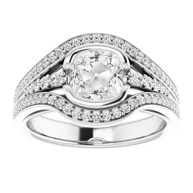 Diamante Fine Anello con Pavé Halo 3 carati Oro Bianco 14K – vista principale