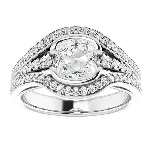 Diamante Fine Anello con Pavé Halo 3 carati Oro Bianco 14K – vista principale