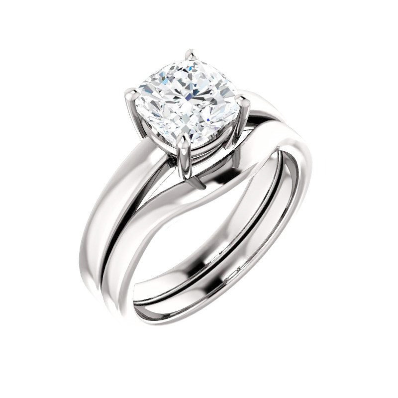 Cuscino Diamante Fine anello in Oro Bianco 14K – vista laterale