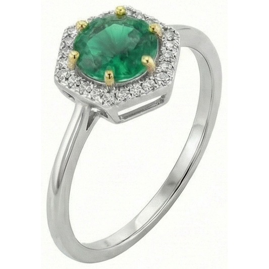 Smeraldo Fine Anello Pietra Colorata 2-carati Oro 14 Carati Bicolore – vista frontale