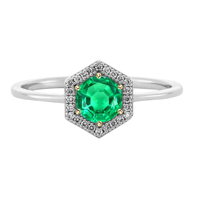 Smeraldo Fine Anello Pietra Colorata 2-carati Oro 14 Carati Bicolore – vista principale