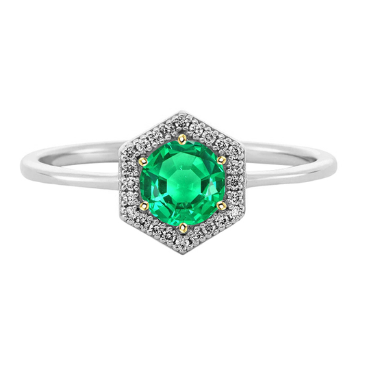 Smeraldo Fine Anello Pietra Colorata 2-carati Oro 14 Carati Bicolore – vista principale