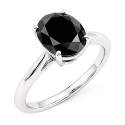 Anello di Fidanzamento con Diamante Scuro da 5 Carati, Solitario Ovale Nero Naturale in Oro Bianco 14 Carati