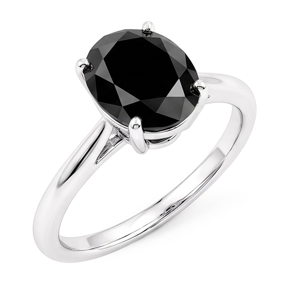 Anello di Fidanzamento con Diamante Scuro da 5 Carati, Solitario Ovale Nero Naturale in Oro Bianco 14 Carati