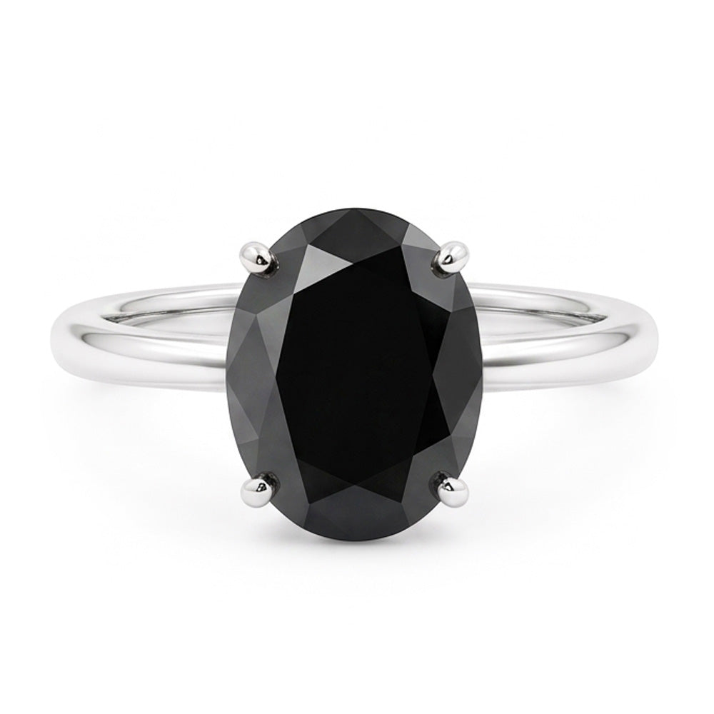Anello di Fidanzamento con Diamante Scuro da 5 Carati, Solitario Ovale Nero Naturale in Oro Bianco 14 Carati