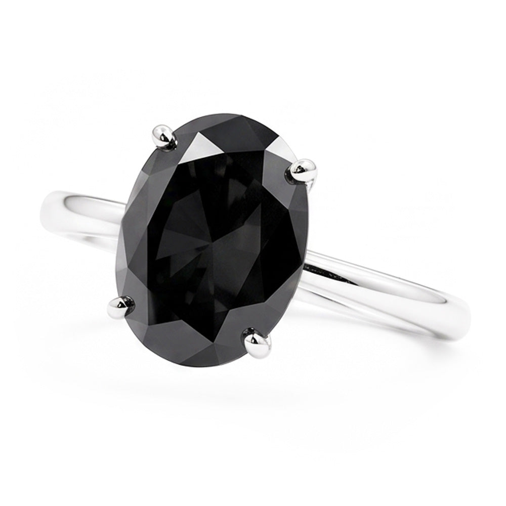 Anello di Fidanzamento con Diamante Scuro da 5 Carati, Solitario Ovale Nero Naturale in Oro Bianco 14 Carati