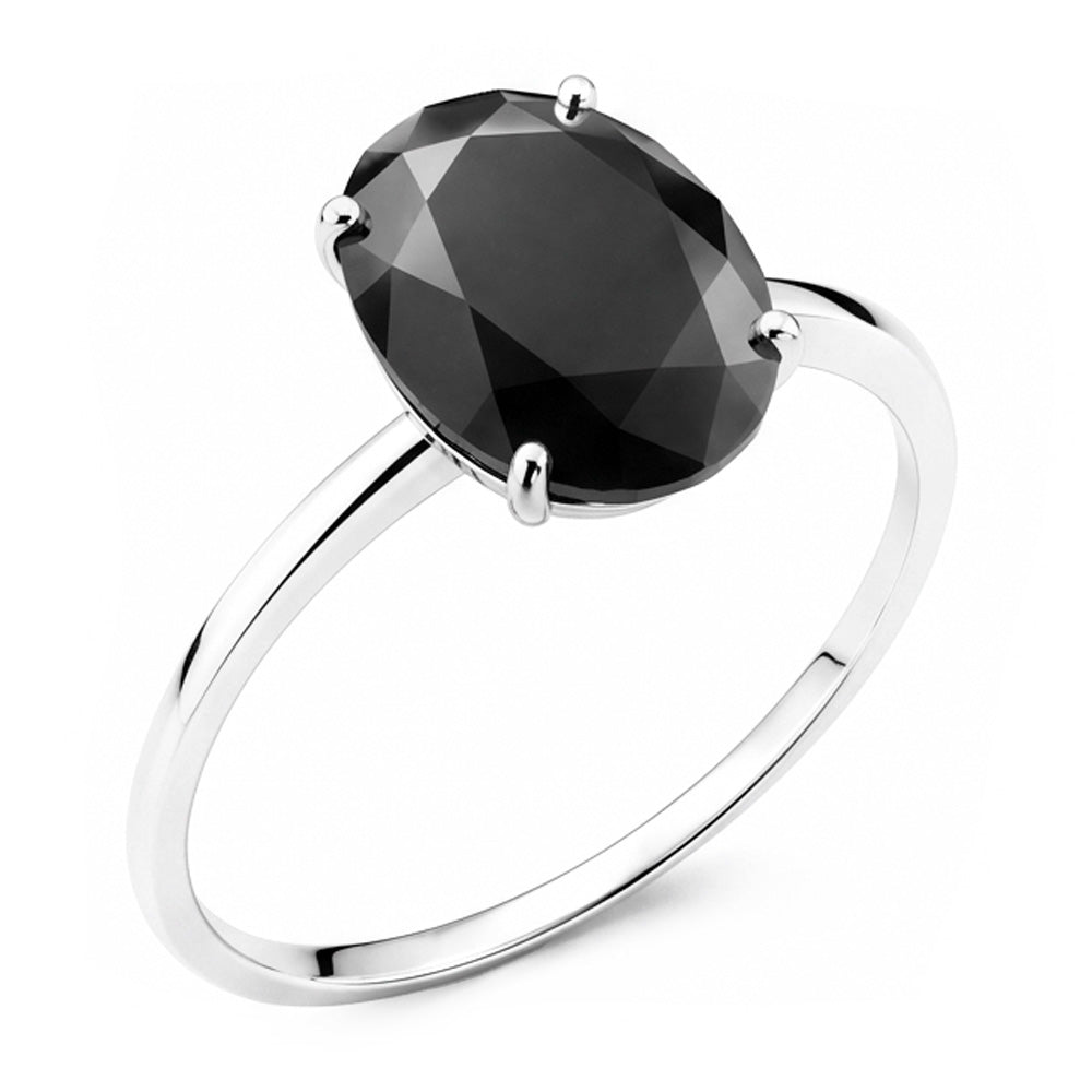 Anello di Fidanzamento Solitario Liscio con Diamante Ovale Nero Scuro Autentico da 5 Carati in Oro Bianco 14K