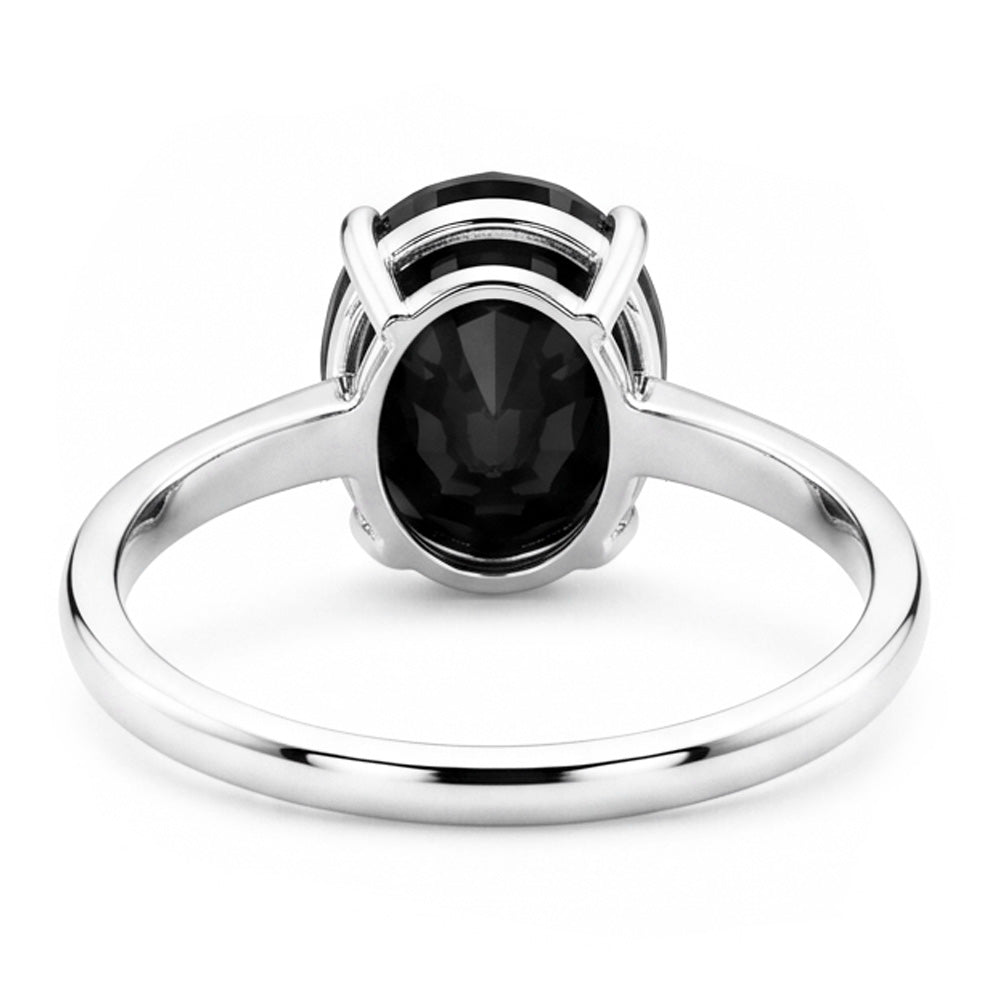 Anello di Fidanzamento Solitario Liscio con Diamante Ovale Nero Scuro Autentico da 5 Carati in Oro Bianco 14K