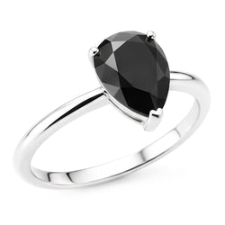 Anello di Fidanzamento Solitario con Diamante Nero Scuro Naturale Taglio a Goccia da 5 Carati, Affusolato, in Oro Bianco 14K