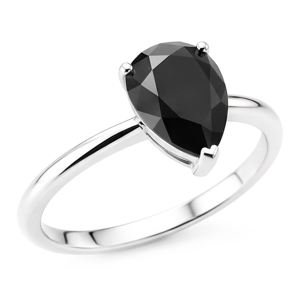 Anello di Fidanzamento Solitario con Diamante Nero Scuro Naturale Taglio a Goccia da 5 Carati, Affusolato, in Oro Bianco 14K