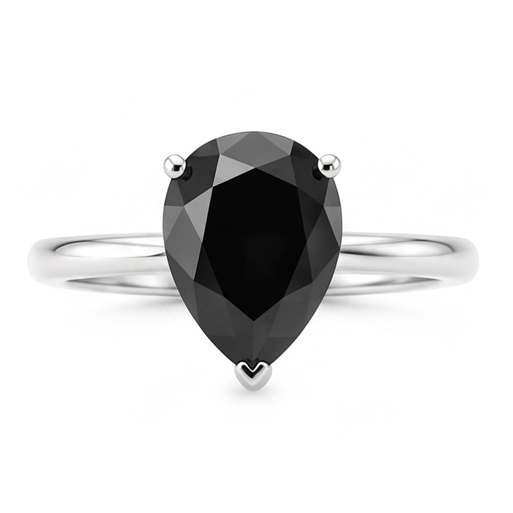 Anello di Fidanzamento Solitario con Diamante Nero Scuro Naturale Taglio a Goccia da 5 Carati, Affusolato, in Oro Bianco 14K