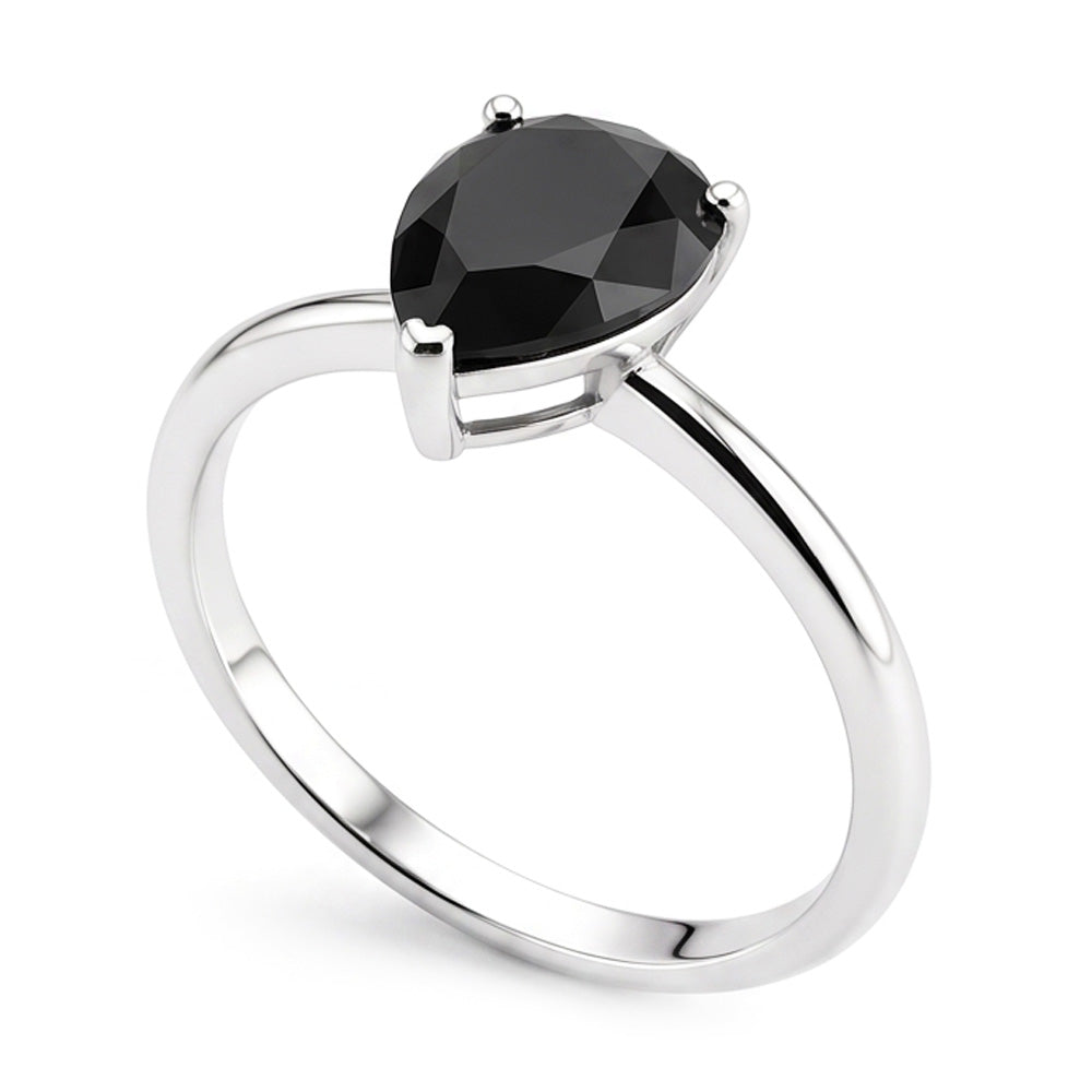 Anello di Fidanzamento Solitario con Diamante Nero Scuro Naturale Taglio a Goccia da 5 Carati, Affusolato, in Oro Bianco 14K