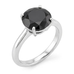Anello di Fidanzamento Solitario con Diamante Scuro da 5 Carati, Autentico Diamante Nero Rotondo, Profilo a Lama di Coltello in Oro Bianco 14K