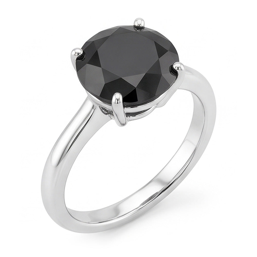 Anello di Fidanzamento Solitario con Diamante Scuro da 5 Carati, Autentico Diamante Nero Rotondo, Profilo a Lama di Coltello in Oro Bianco 14K