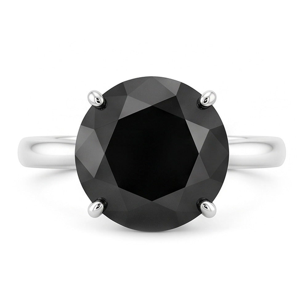 Anello di Fidanzamento Solitario con Diamante Scuro da 5 Carati, Autentico Diamante Nero Rotondo, Profilo a Lama di Coltello in Oro Bianco 14K