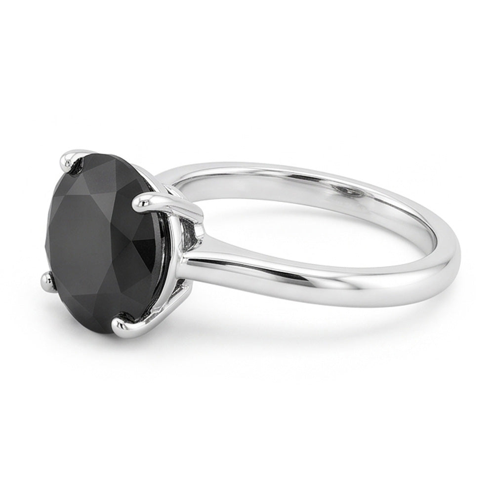 Anello di Fidanzamento Solitario con Diamante Scuro da 5 Carati, Autentico Diamante Nero Rotondo, Profilo a Lama di Coltello in Oro Bianco 14K