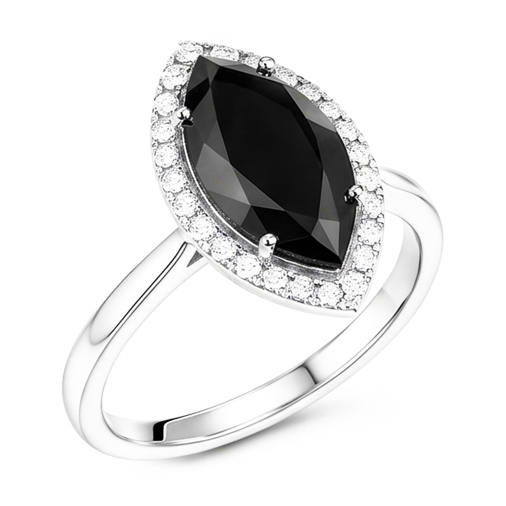 Anello di Fidanzamento con Diamante Scuro Naturale da 8 Carati Taglio Marquise Halo Nero in Oro Bianco 14K