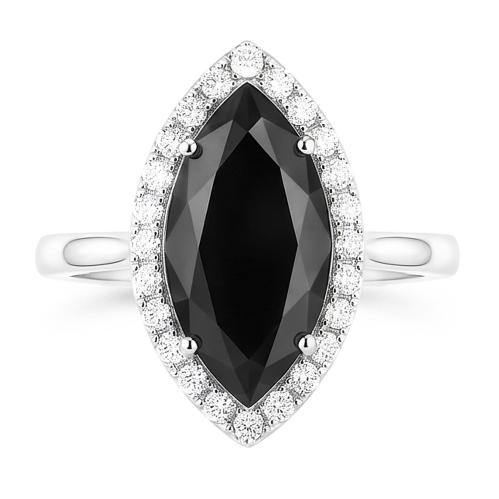 Anello di Fidanzamento con Diamante Scuro Naturale da 8 Carati Taglio Marquise Halo Nero in Oro Bianco 14K