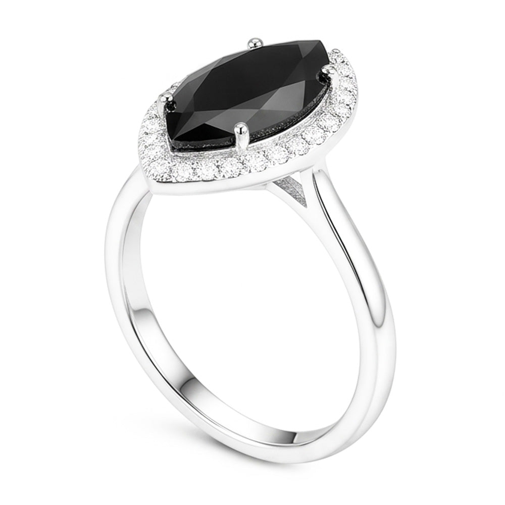 Anello di Fidanzamento con Diamante Scuro Naturale da 8 Carati Taglio Marquise Halo Nero in Oro Bianco 14K