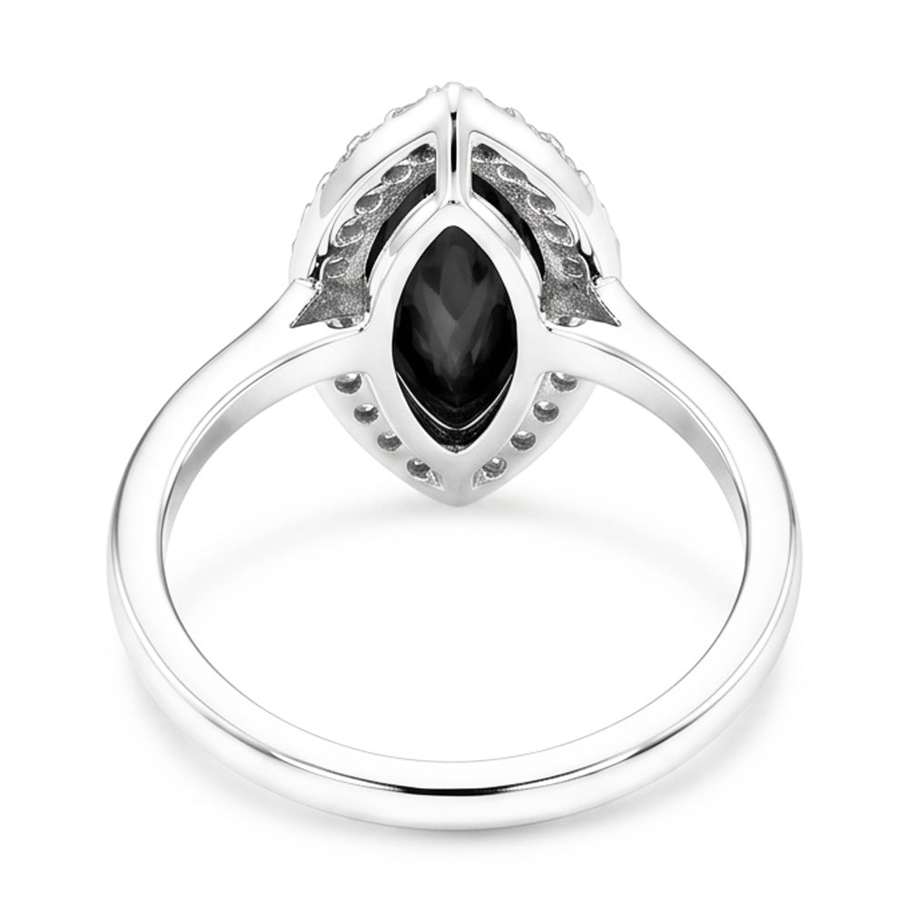 Anello di Fidanzamento con Diamante Scuro Naturale da 8 Carati Taglio Marquise Halo Nero in Oro Bianco 14K