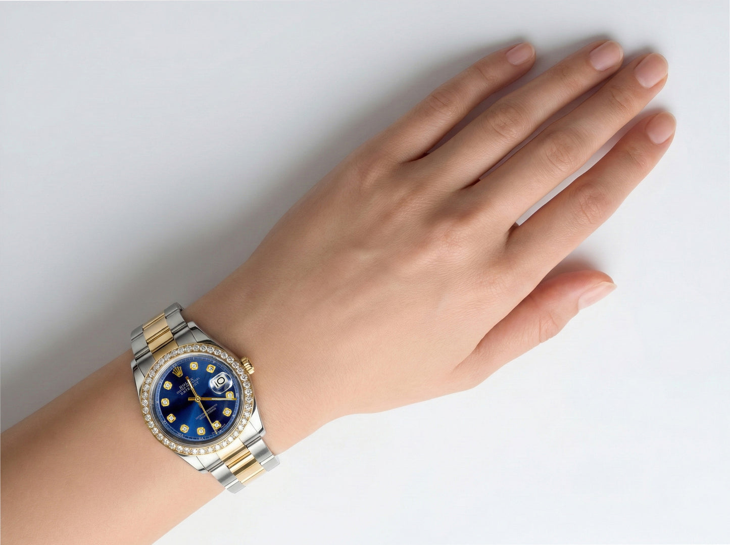Datejust Rolex da uomo in oro giallo e acciaio inossidabile, orologio bicolore, impostazione rapida