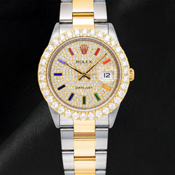 Rolex Datejust 16013 Orologio Bicolore 36 mm Quadrante con Pavé di Diamanti e Indici Arcobaleno
