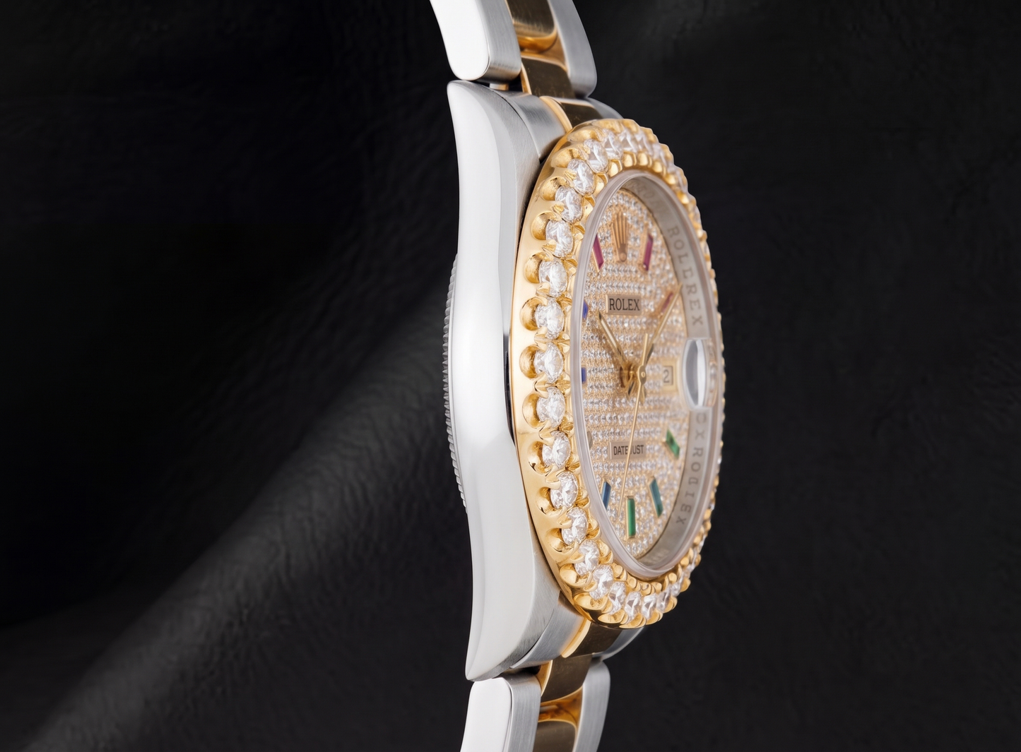 Rolex Datejust 16013 Orologio Bicolore 36 mm Quadrante con Pavé di Diamanti e Indici Arcobaleno