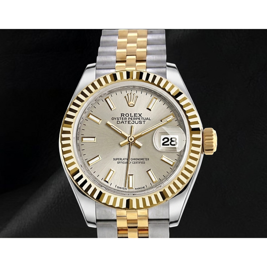 Orologio da Donna Rolex Datejust 179173 con Quadrante Luminoso, Ghiera Zigrinata, Bicolore, 26 mm, Bracciale Jubilee