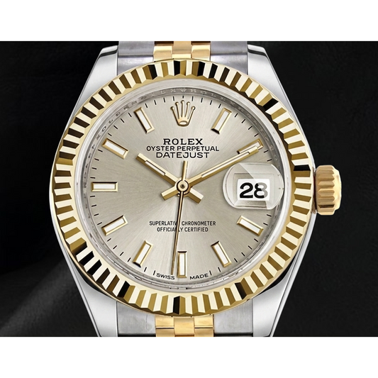 Orologio da Donna Rolex Datejust 179173 con Quadrante Luminoso, Ghiera Zigrinata, Bicolore, 26 mm, Bracciale Jubilee