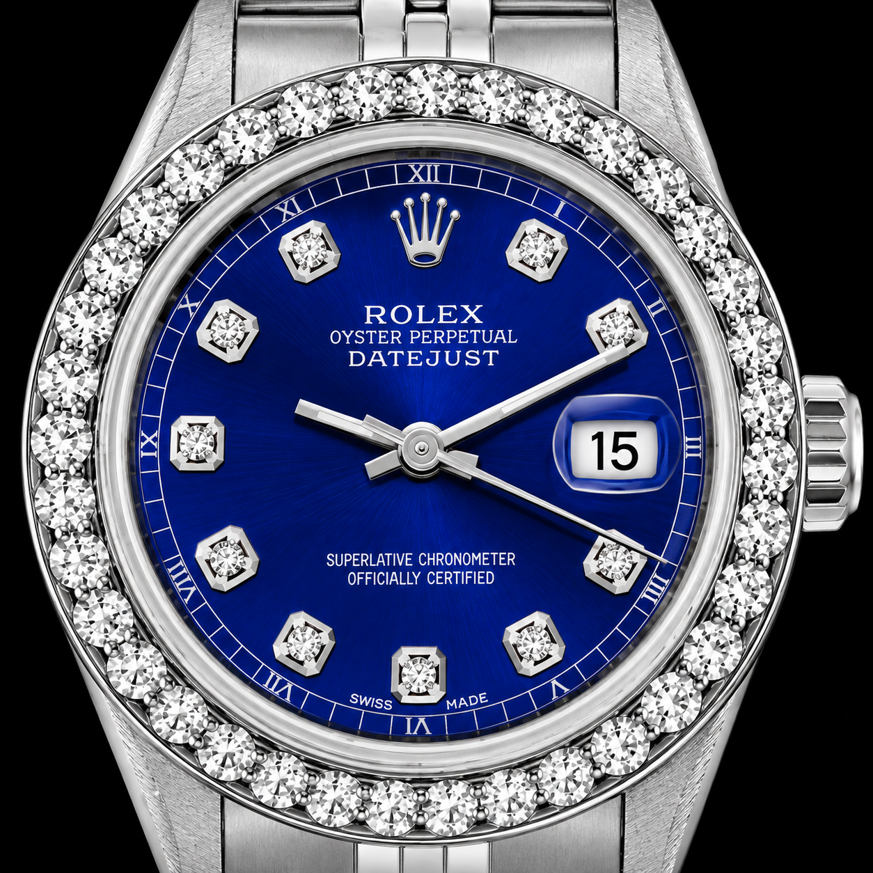 Orologio Rolex 6916 Datejust 26mm in Acciaio Inossidabile con Quadrante Blu con Diamanti e Lunetta con Diamanti
