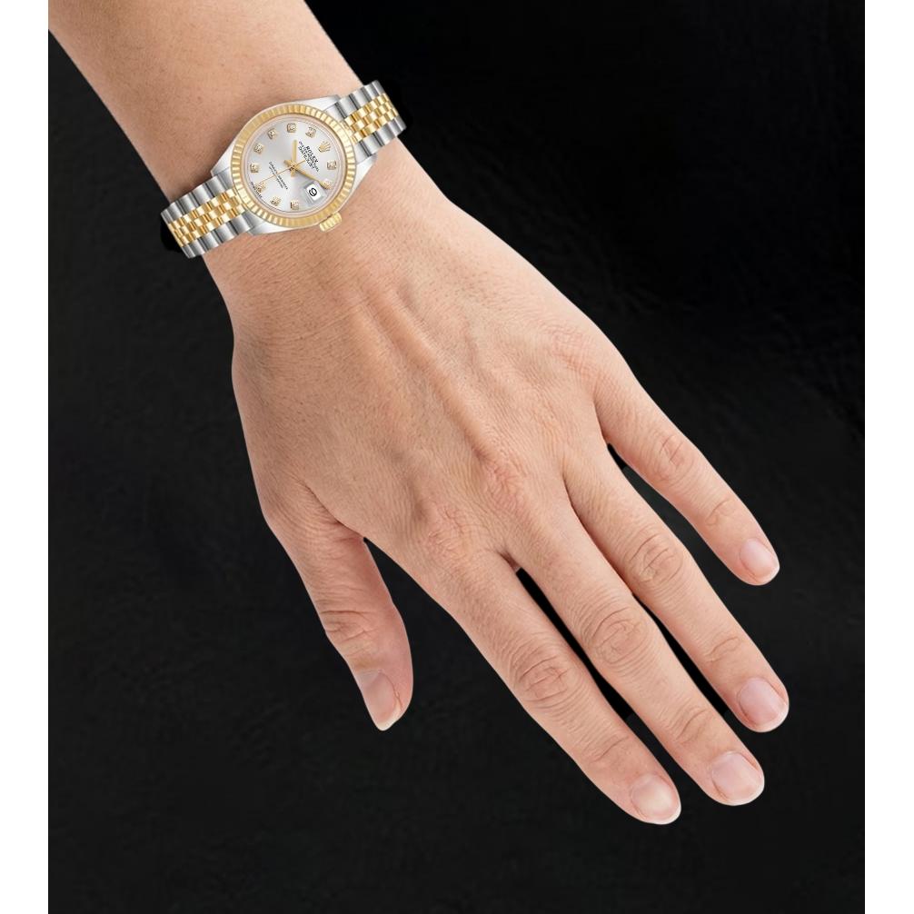 Orologio da Donna Datejust Rolex 28 mm con Quadrante con Diamanti Argento Bicolore 279173