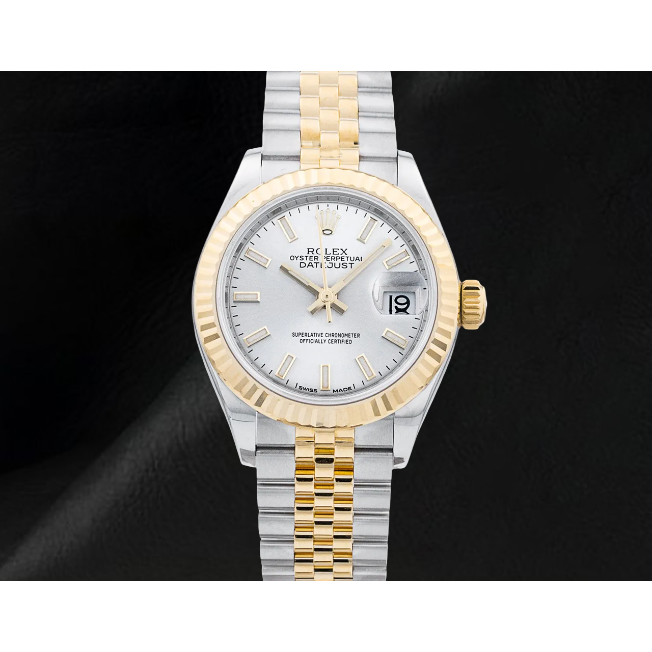 Orologio Rolex Datejust da Donna 28 mm con Lunetta Zigrinata in Acciaio Inossidabile e Oro 279173