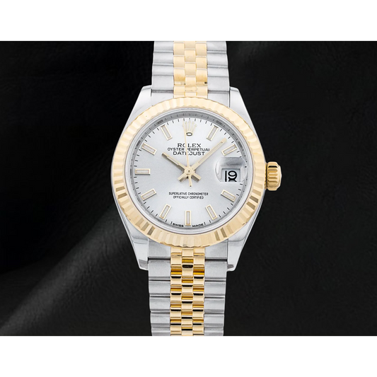 Orologio Rolex Datejust da Donna 26 mm con Lunetta Zigrinata in Acciaio Inossidabile e Oro 179173