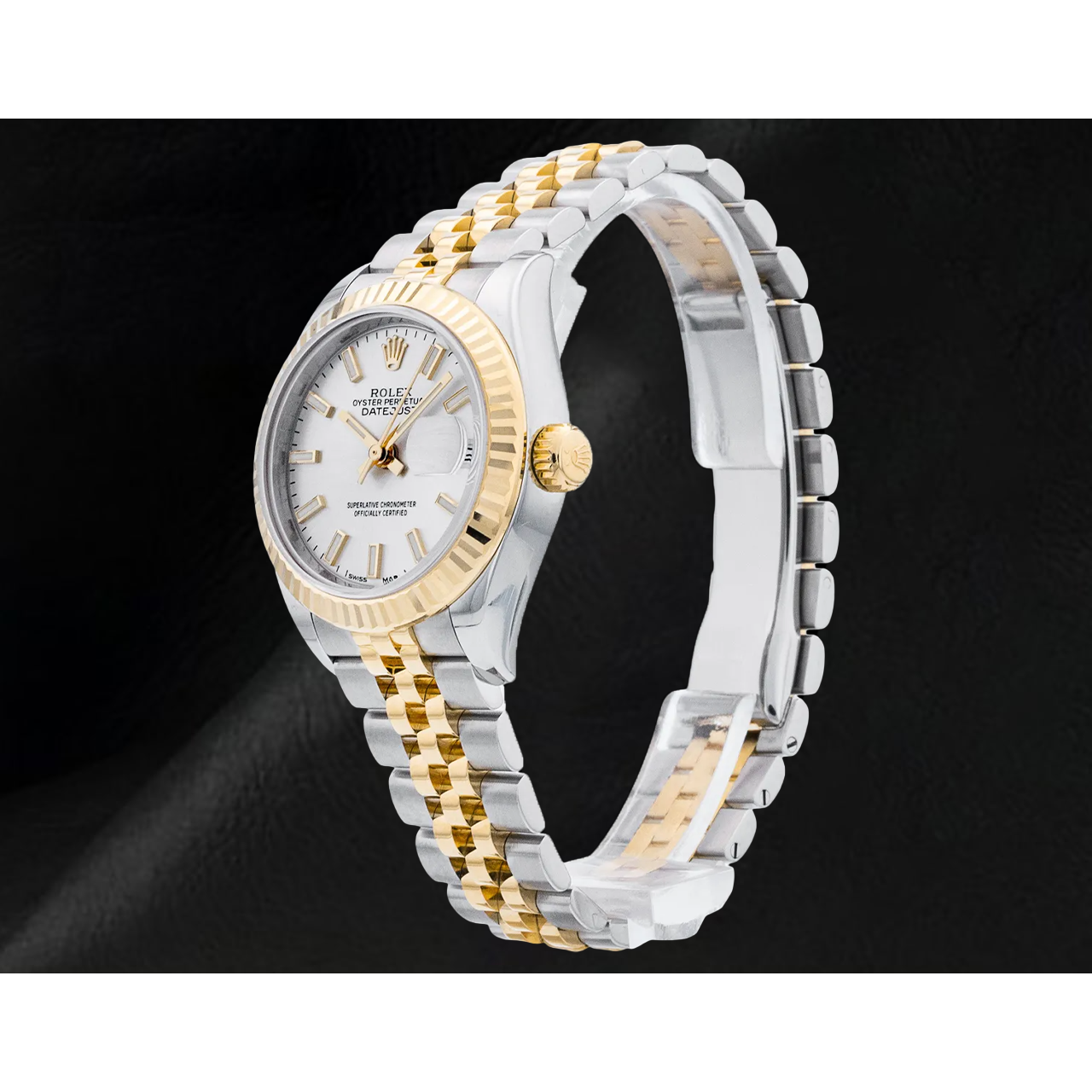 Orologio Rolex Datejust da Donna 28 mm con Lunetta Zigrinata in Acciaio Inossidabile e Oro 279173