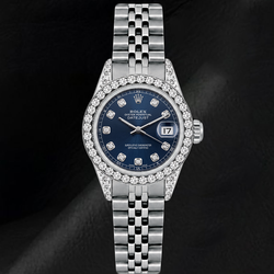 Orologio Rolex Datejust 6916 26mm in Acciaio Inossidabile con Quadrante Blu con Diamanti e Lunetta con Diamanti