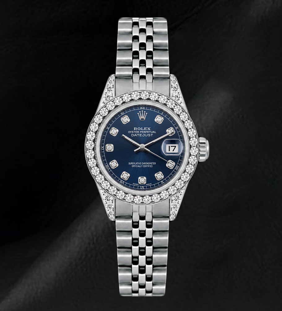 Orologio Rolex Datejust 6916 26mm in Acciaio Inossidabile con Quadrante Blu con Diamanti e Lunetta con Diamanti
