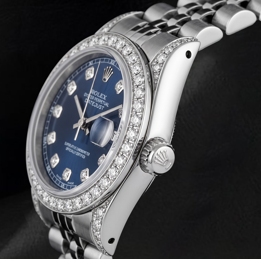 Orologio Rolex Datejust 6916 26mm in Acciaio Inossidabile con Quadrante Blu con Diamanti e Lunetta con Diamanti