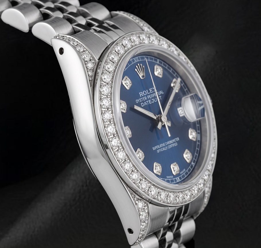 Orologio Rolex Datejust 6916 26mm in Acciaio Inossidabile con Quadrante Blu con Diamanti e Lunetta con Diamanti