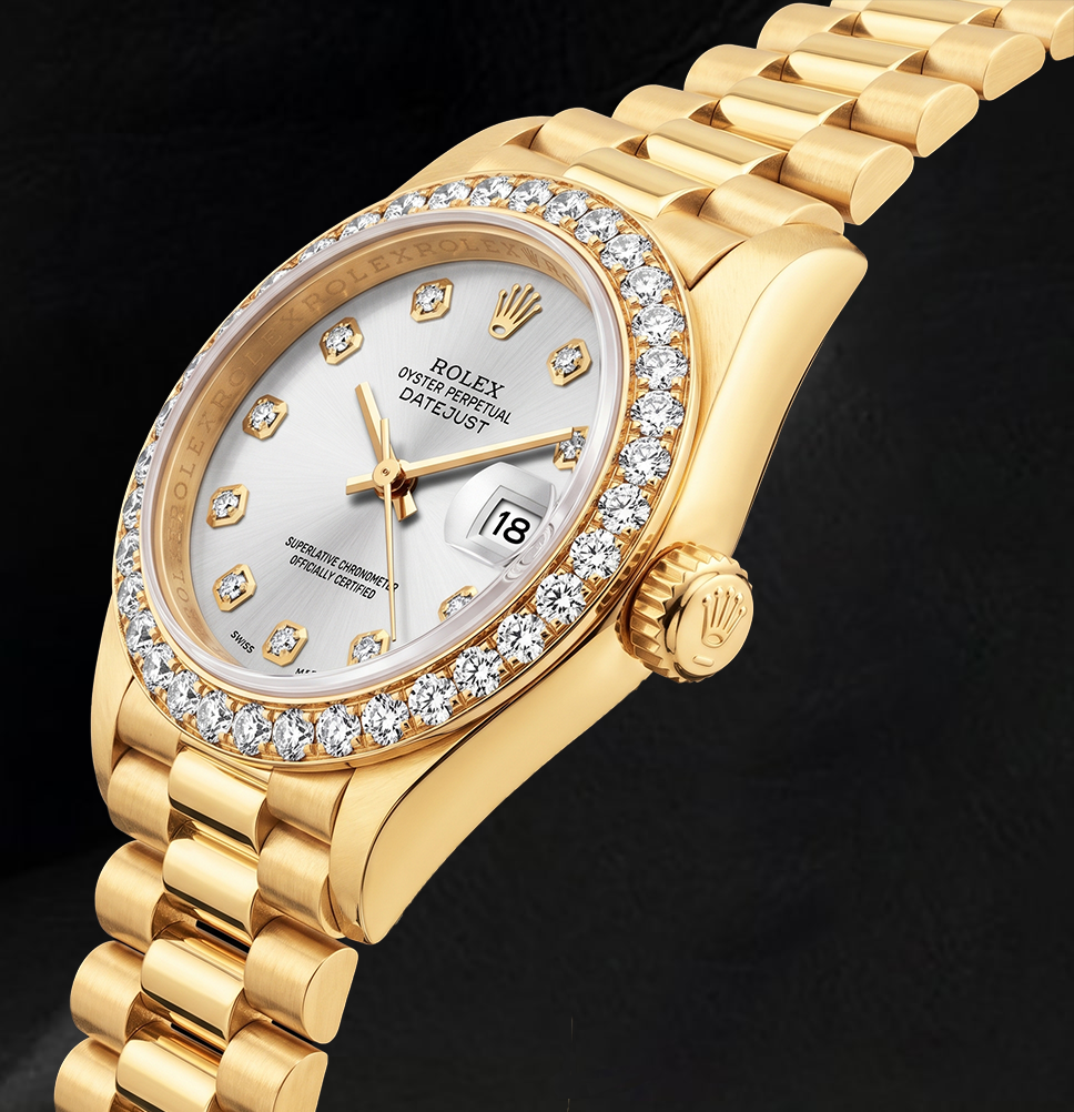 Orologio Rolex Datejust 69178 26 mm in Oro Giallo 18 carati con Quadrante Argento con Diamanti