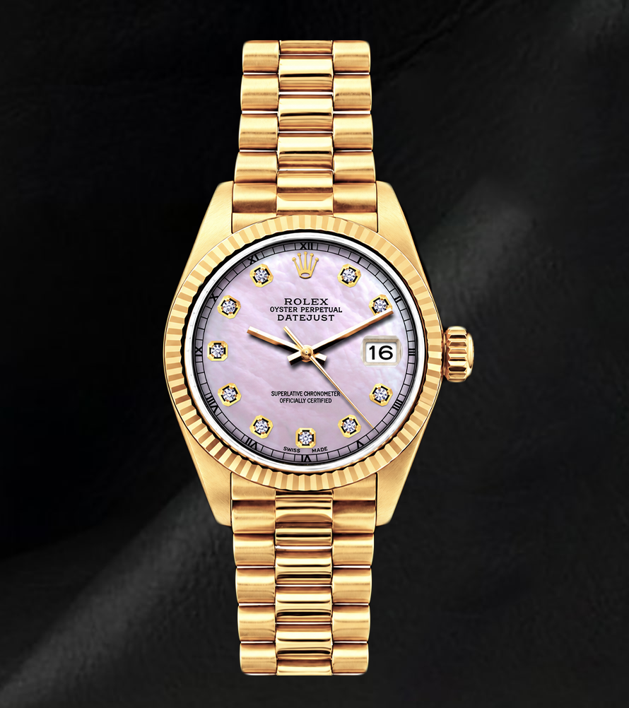 Orologio Rolex Datejust 69178 26 mm in Oro Giallo 18 carati Quadrante con Diamanti in Madreperla Rosa
