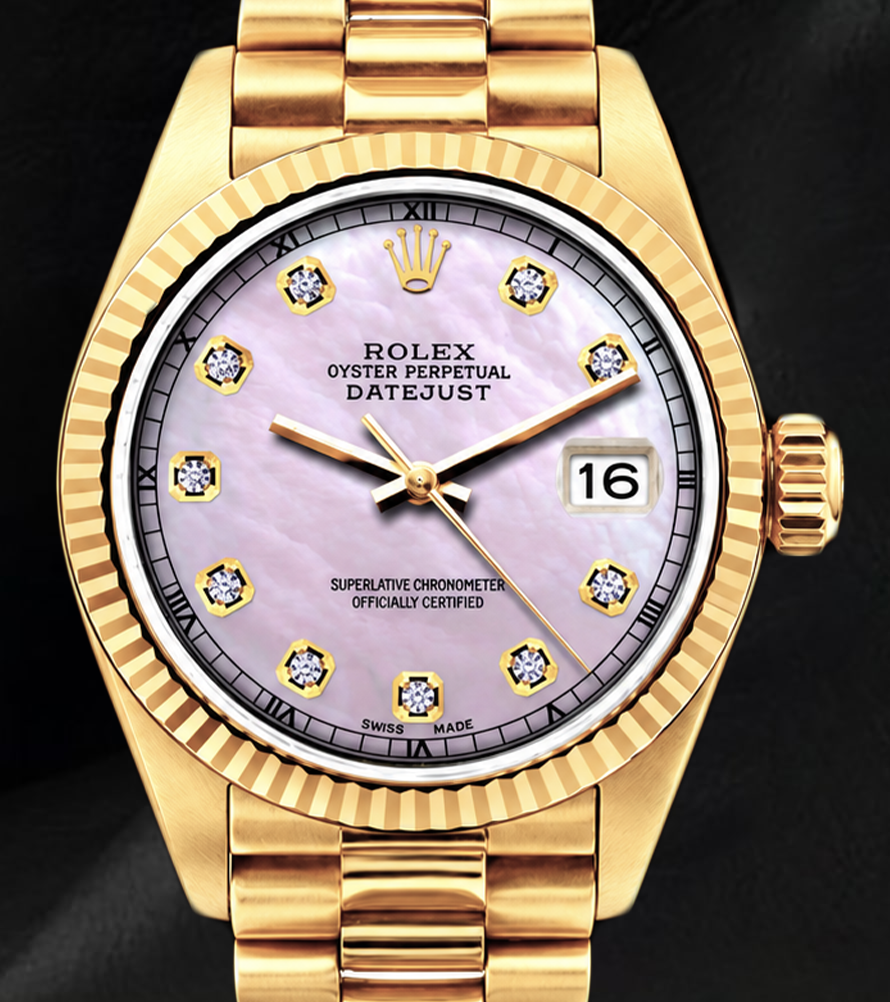 Orologio Rolex Datejust 69178 26 mm in Oro Giallo 18 carati Quadrante con Diamanti in Madreperla Rosa