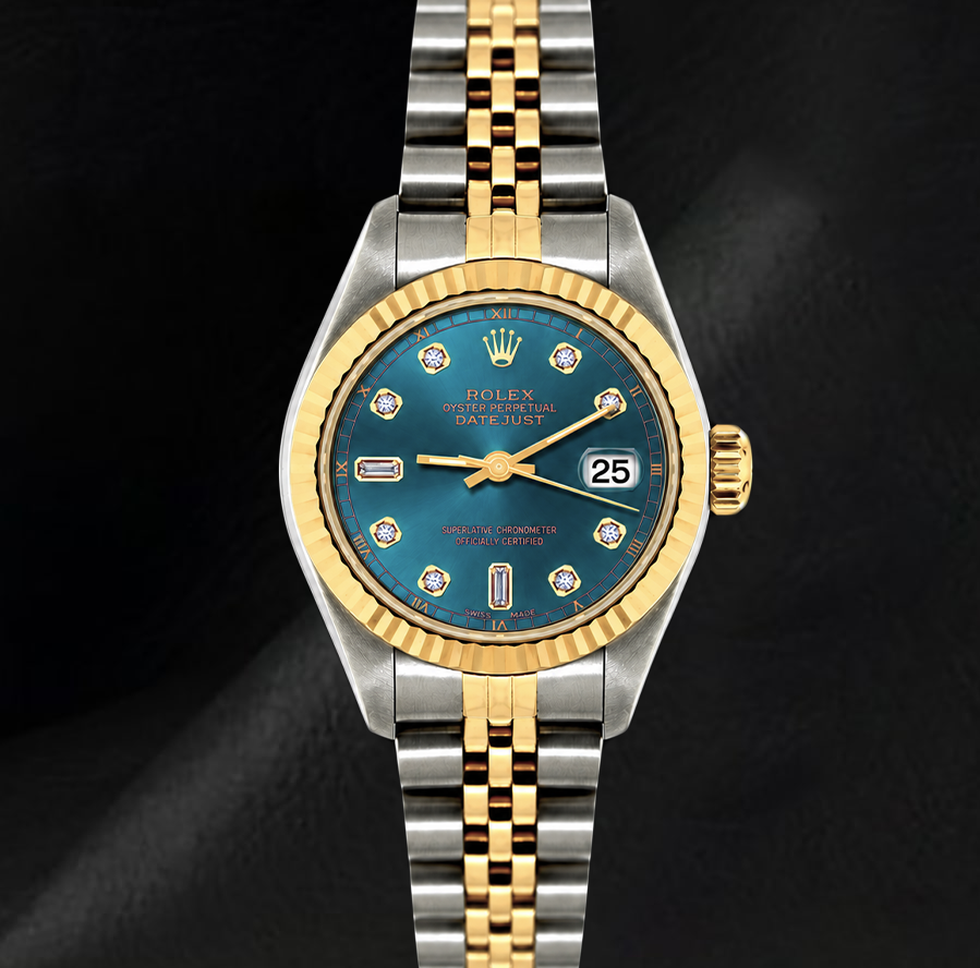 Rolex Datejust 6917 Orologio Bicolore 26 mm Quadrante Blu con Diamanti Lunetta Zigrinata
