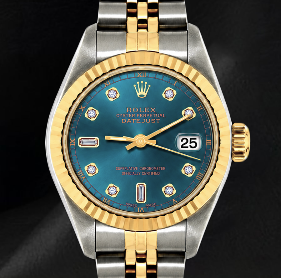 Rolex Datejust 6917 Orologio Bicolore 26 mm Quadrante Blu con Diamanti Lunetta Zigrinata