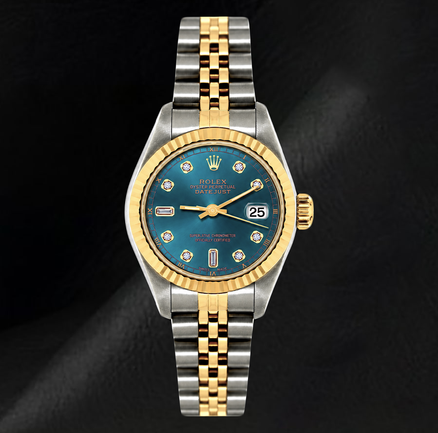 Rolex Datejust 6917 Orologio Bicolore 26 mm Quadrante Blu con Diamanti Lunetta Zigrinata
