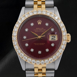 Orologio Rolex Datejust 16013 Lunetta con Diamanti Quadrante Rosso con Diamanti 36mm Bicolore