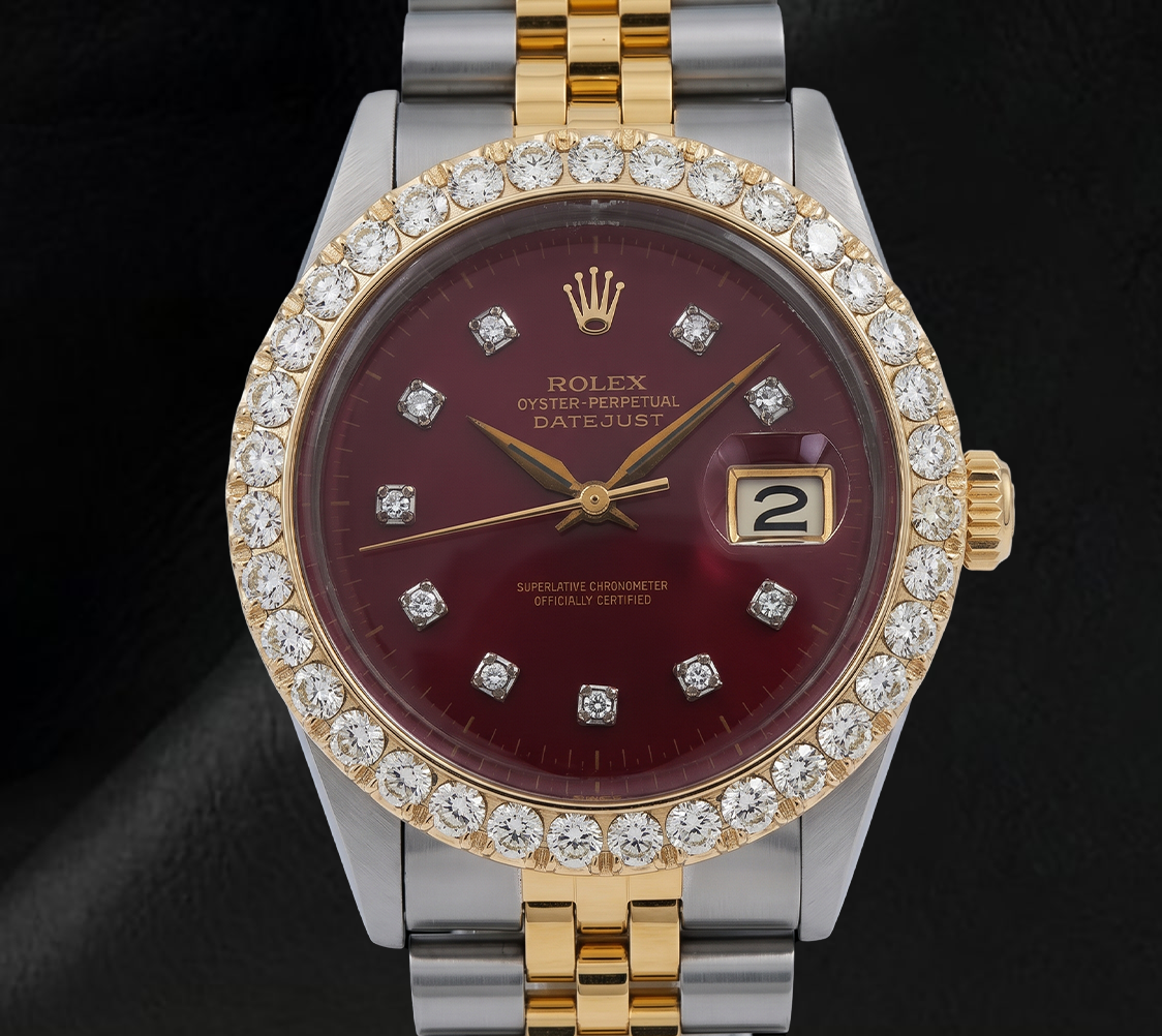 Orologio Rolex Datejust 16013 Lunetta con Diamanti Quadrante Rosso con Diamanti 36mm Bicolore