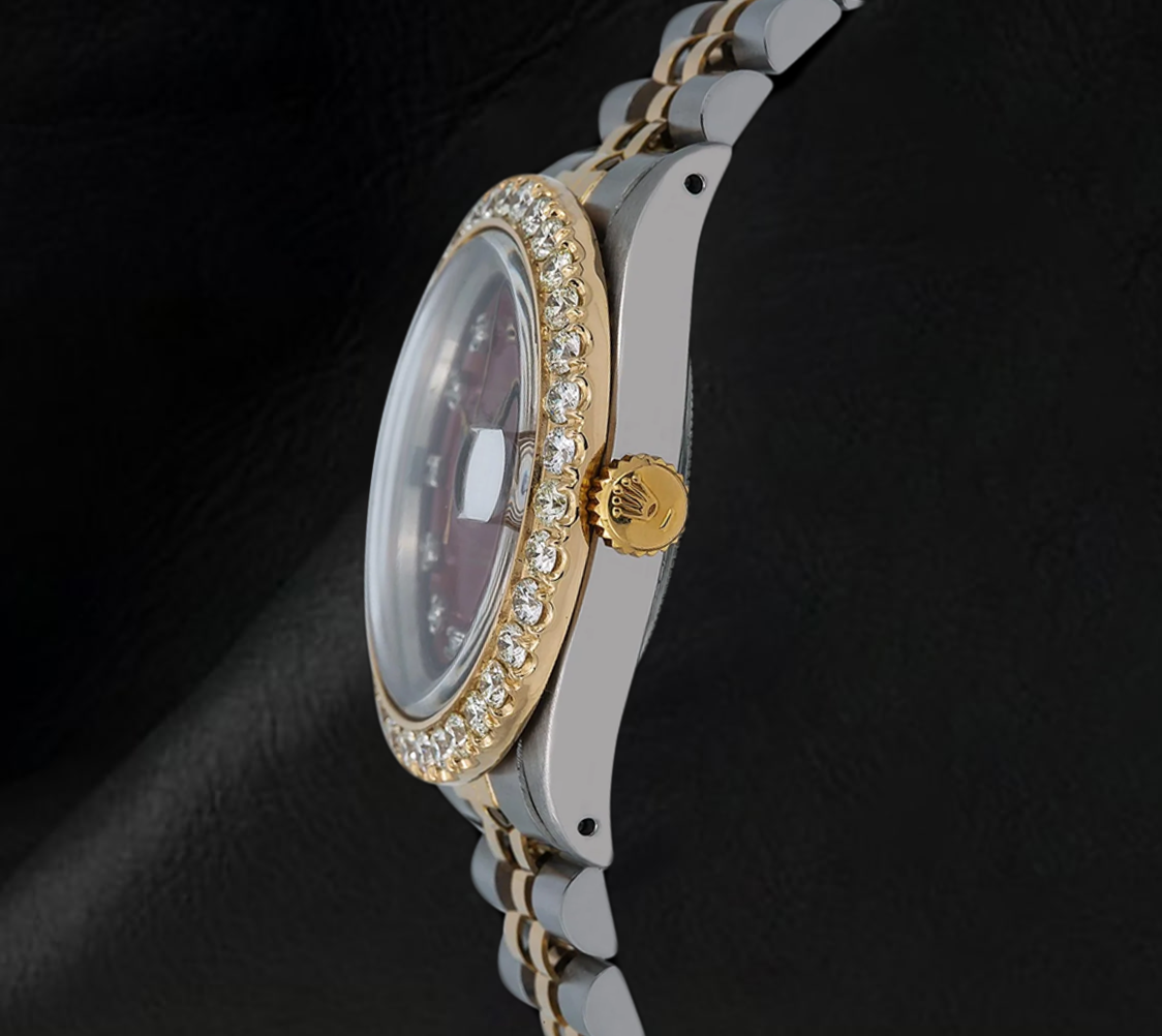 Orologio Rolex Datejust 16013 Lunetta con Diamanti Quadrante Rosso con Diamanti 36mm Bicolore