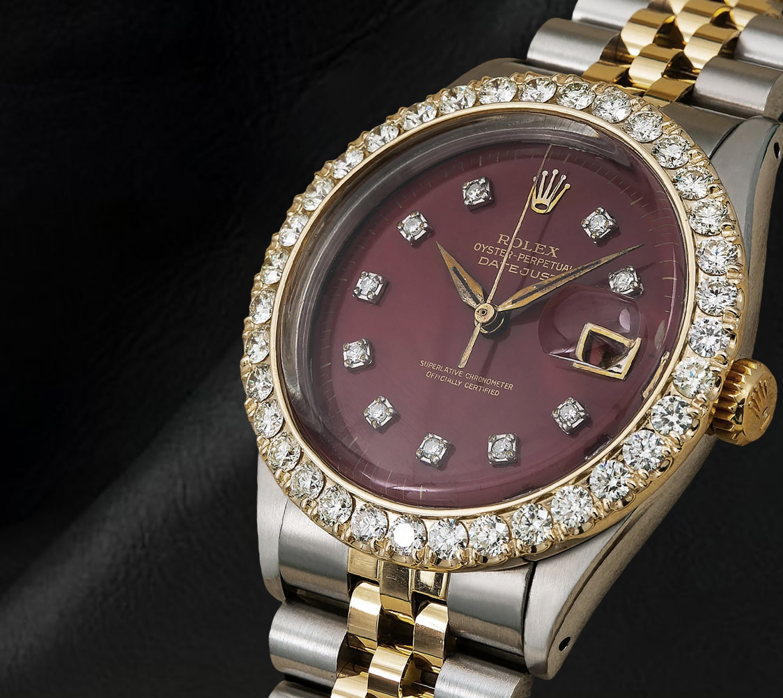 Orologio Rolex Datejust 16013 Lunetta con Diamanti Quadrante Rosso con Diamanti 36mm Bicolore